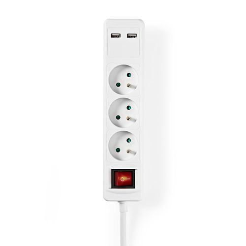 Extension Socket | Type E (CEE 7/6) | 3-Way | 1.50 m | 3680 W | 16 A | Kind of grounding: Pin Earth | 230 V AC 50/60 Hz | Socket angle: 45 ° | H05VV-F 3G1.5mm² | On/Off switch | White EXSO315UESWT