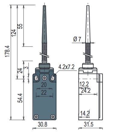 Position switch, coil spring with plastic point FM 520-M2K23, Pizzato FM-520-M2K23