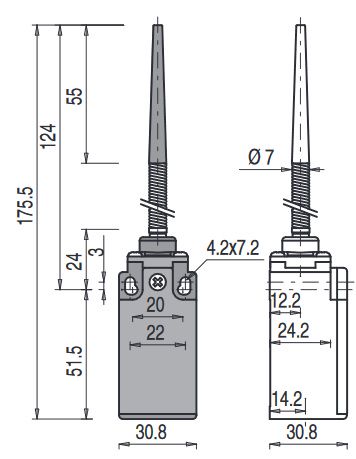 Galinės padėties jungiklis su spyruokle plastikiniu antgaliu FR 520, Pizzato FR-520 8018851037245