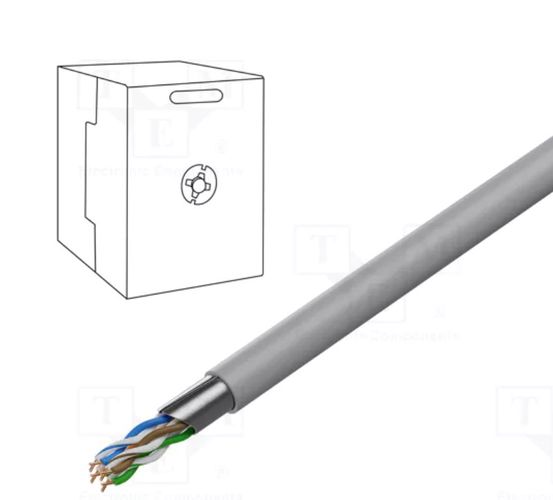 Kabelis F/UTP;4x2x0.5mm;5e; monolitinis; CCA;PVC; pilkas; 305m; išorinis Ø5.6mm F/UTP5E-SCCA305