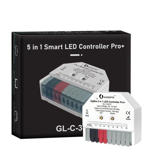 LED valdiklis ZigBee MINI PRO+ RF, 12-24Vdc, 6A/CH, 10A MAX, RGB, RGBW, RGB+CCT, CCT, DIM, PUSH-DIM GL-C-301P 6978699220075
