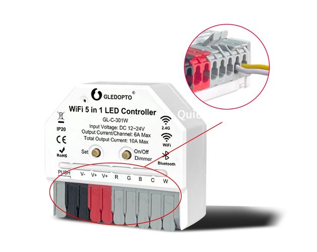LED valdiklis Wi-Fi + RF MINI, 12-24Vdc, 6A/CH, 10A MAX, RGB, RGBW, RGB+CCT, CCT, DIM, PUSH-DIM GL-C-301W 6978699220136