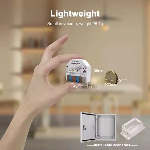 Išmani relė MINI, ZigBee + RF, 230Vac / 12-48Vdc, su jungiklio jungtimi, MQTT GL-C-310P 6978699220105