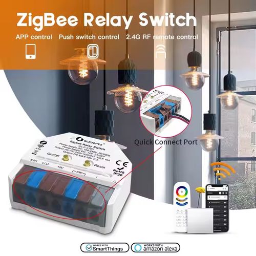 Išmani relė MINI, ZigBee + RF, 230Vac / 12-48Vdc, su jungiklio jungtimi, MQTT GL-C-310P 6978699220105