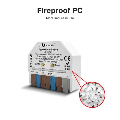 Išmani relė MINI, ZigBee + RF, 230Vac / 12-48Vdc, su jungiklio jungtimi, MQTT GL-C-310P 6978699220105