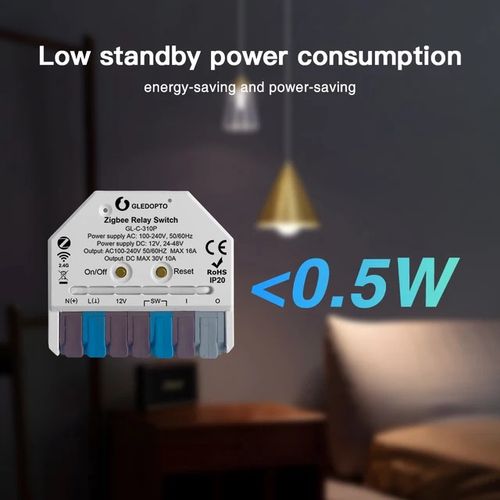 Išmani relė MINI, ZigBee + RF, 230Vac / 12-48Vdc, su jungiklio jungtimi, MQTT GL-C-310P 6978699220105