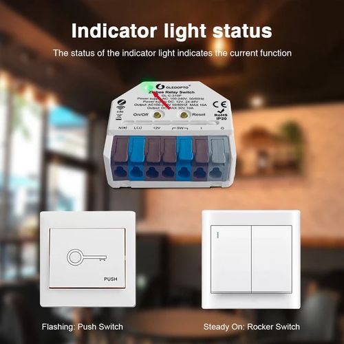 Išmani relė MINI, ZigBee + RF, 230Vac / 12-48Vdc, su jungiklio jungtimi, MQTT GL-C-310P 6978699220105
