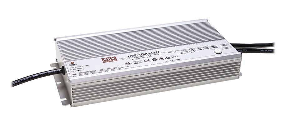 Impulsinis maitinimo šaltinis 24V, 42A, IP67, PFC, PM BUS, kabeliniai išvadai, MEAN WELL HEP-1000-24W