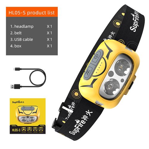 Žibintuvėlis ant galvos su jutikliu, įkraunamas USB, 5W 500lm, 1800mAh, 73g SUPERFIRE-HL05-S 6956362931596