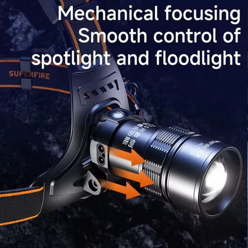 Žibintuvėlis ant galvos, 15W 550lm fokusuojamas, įkraunamas USB-C, šiltai balta šviesa SUPERFIRE-HL77-S 6977502515599