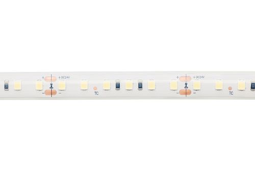 LED juosta 24V 9.6W/m hermetiška IP67, D formos, šaltai balta 6500K 115lm/W PLUS AKTO HM-2835-120-WHDm24