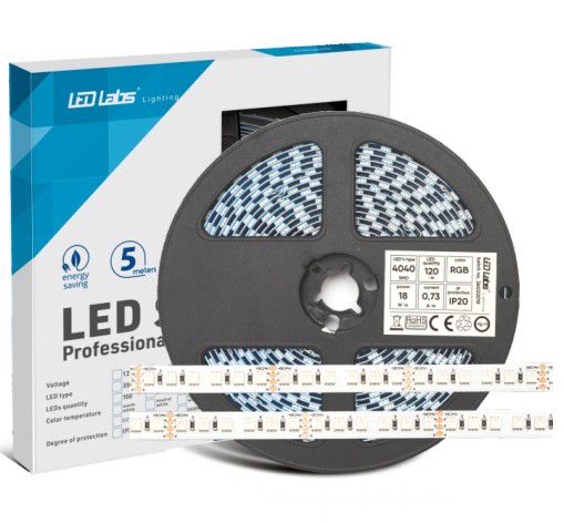 LED juosta 24V 18W/m nehermetiška IP20 RGB 120LED/m, padidinto galingumo, PREMIUM HM-4040-120-RGBm24 5903175315861