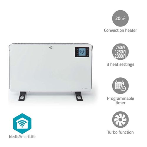 SmartLife Convection Heater | Wi-Fi | 2000 W | 3 Heat Settings | LCD | 5 - 37 °C | Adjustable thermostat | White HTCO50WTW