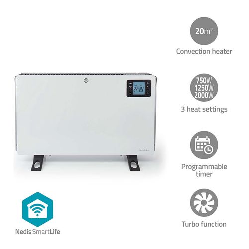 SmartLife Convection Heater | Wi-Fi | 2000 W | 3 Heat Settings | LCD | 5 - 37 °C | Adjustable thermostat | White HTCO50WTW 5412810443178