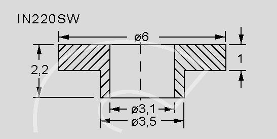 Izoliuojanti įvorė varžtui M3, TO220 korpusui, Ø6.1x2.2mm; max.130°C IN220