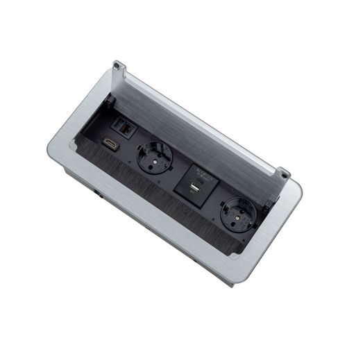 Ilgiklis montuojamas balde INBOX, 2x Schuko, 1x USB A, 1x USB-C, HDMI, RJ45, su 1.5m ilgio laidu, sidabro spalvos INBOX-SR-DE-1.5-02