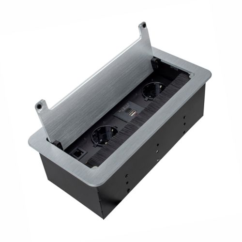 Ilgiklis montuojamas balde INBOX, 2x Schuko, 1x USB A, 1x USB-C, HDMI, RJ45, su 1.5m ilgio laidu, sidabro spalvos INBOX-SR-DE-1.5-02