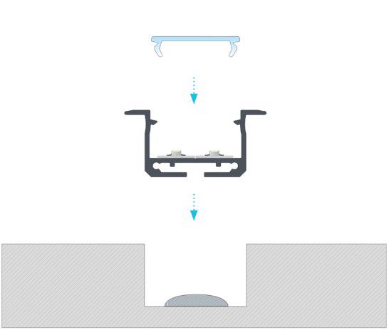 Profilis aliuminis anoduotas LED juostoms įleidžiamas, paltus, inSILEDA, 2.02m LUMINES PROF-INSILEDA-2Ms 5902973363616