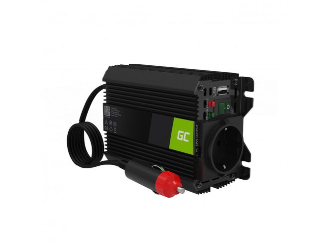 Įtampos keitiklis PRO 12Vdc/230Vac 150W/300W 50Hz modifikuotas sinusas, su USB 5V 2.1A; Green cell INVGC06 5907813963667