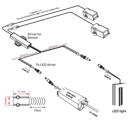 Выключатель LED, 12-24V 4A, ON-OFF, два датчика, поверхность, пластик, белый, для движения двери / рычага IR011