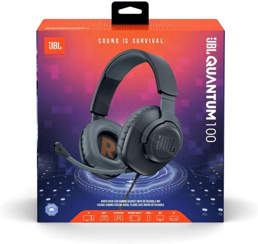 Wired Over-ear Gaming Headset with Detachable Mic QUANTUM 100, Black JBLQUANTUM100BLK 6925281969621