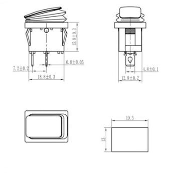 Jungiklis klavišinis, ON-OFF, fiks, 2k. 6A/250Vac, 19x12mm, SPST, oranžinis KE/MI/2F/Y/H/0