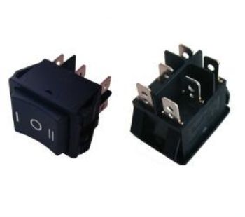 Rocker switch; (ON)-OFF-(ON), nonfixed, 6pins, 16A/250Vac, 22x28mm SP3T R9-492-F-S Highly black KE/BI/3A