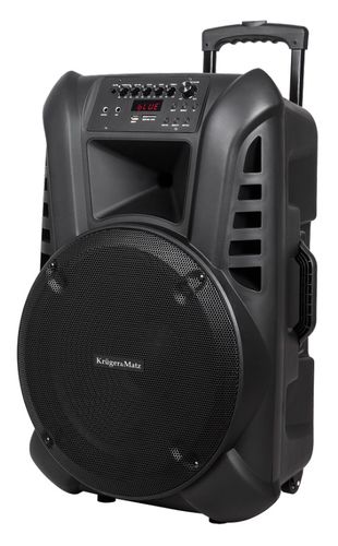 Nešiojama garso sistema 15" 60W RMS su 2 belaidžiais UHF rankiniais mikrofonais ir FM imtuvu KM1715 5901890037334