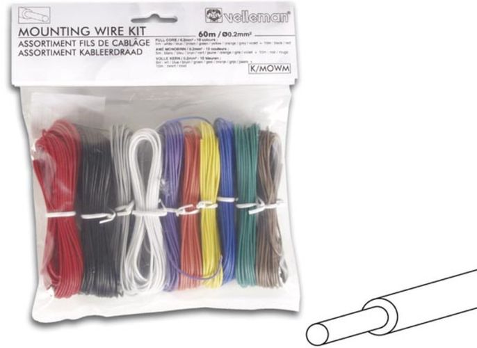 Montavimo laidų rinkinys, 10 spalvų, 60m, monolitinė gysla 0.2 mm², alavuoto vario K/MOWM 5410329201937