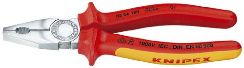 Combination Insulated Pliers for Electricians 1000V 180mm, 03 06 180 KNIPEX KNIP/0306180 4003773021926