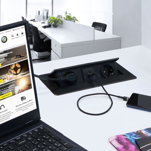 Ilgiklis montuojamas balde KOMBI BOX, 2x Schuko, 1xUSB, 1x USB-C, su 3m ilgio laidu, juodas KOMB-CZ-2DE-UAC-3.0 5908293405890; 5908293412157