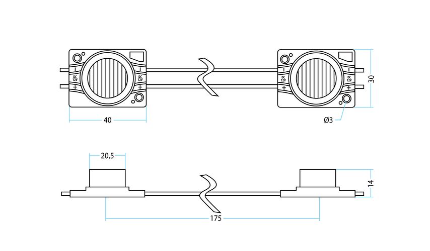 LED module EDGE 12V, 2W, 195lm, 12/56° IP67, cold white, for edge illumination LEDM-EDGE-280W