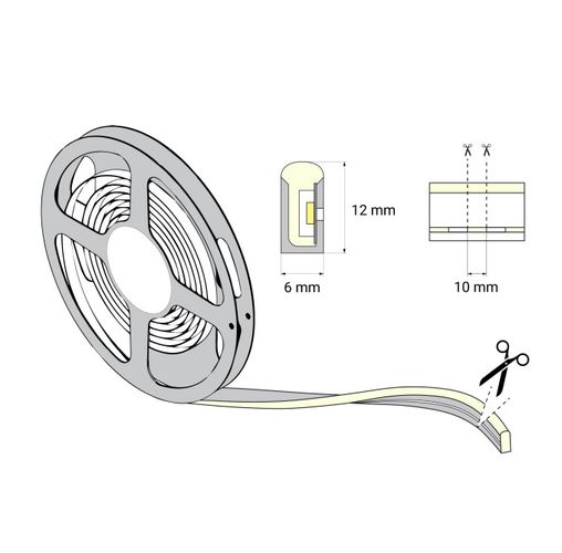 LED juosta NEON FLEX 12Vdc, 7.2W/m, karpoma 1cm, Žalia, 6x12mm, 5m ritė, IP67 NF-612-12V-G