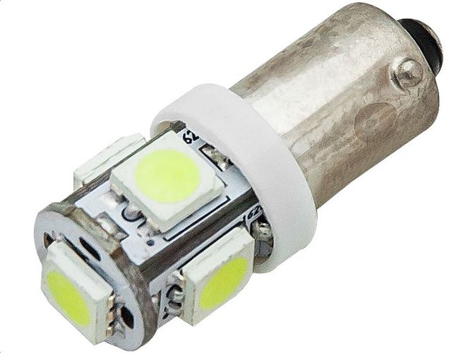 LED lemputė 12V BA9S su 5LED balta LL-BA9S-5 5900804066064