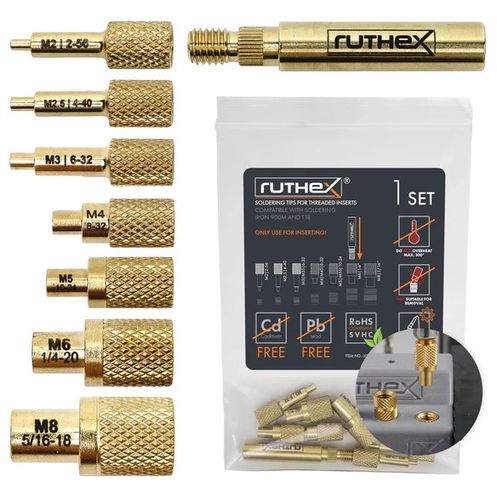 Ruthex 7x priedas lituokliui ir adapteriai įlydomoms įvorėm M2 / M2.5 / M3 / M4 / M5 / M6 / M8 LOE-SET-012 4260528721382