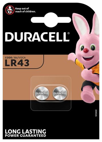 Батарейка щелочная 186 (LR43, L1142, AG12, V12GA, D186A, 386) 1.5V Duracell (блистер 2шт) LR43/DUR-BL2 5000394052581