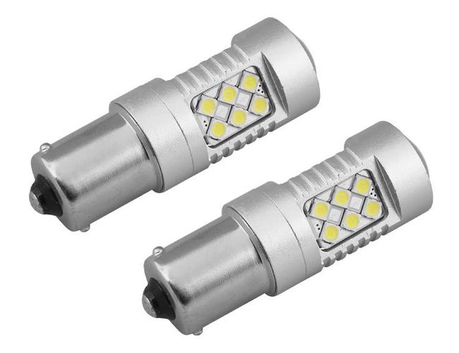 LED lemputės CANBUS, 24SMD 3030, 1156 (P21W), BA15s, 12V/24V, 2vnt, AMIO LX01445 5903293014455