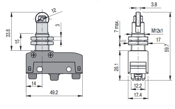 Microswitch with roller plunger MK V11D15, Pizzato MK-V11D15 8018851322013