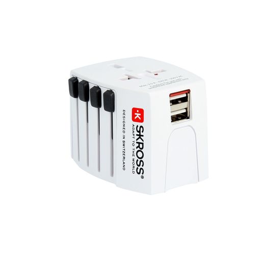 Kelioninis tinklo adapteris 230V 2.5A, 2x USB MUV kištukai AU/CN/UK/US/IT - lizdai EU/AU/UK/US (be įžeminimo) SKROSS SKR/1302960 7640166323693