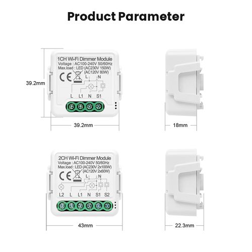 Smart Wi-Fi switch module with TRIAC dimmer, 1 gang, 230Vac, 3A, TUYA / Smart Life N-DMS01 6976037360698