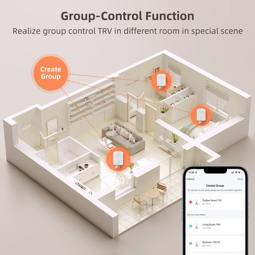 Išmanusis ZigBee TUYA termostatas radiatoriui su indikacija, 3x AA, TUYA N-TRV16 6976037363033