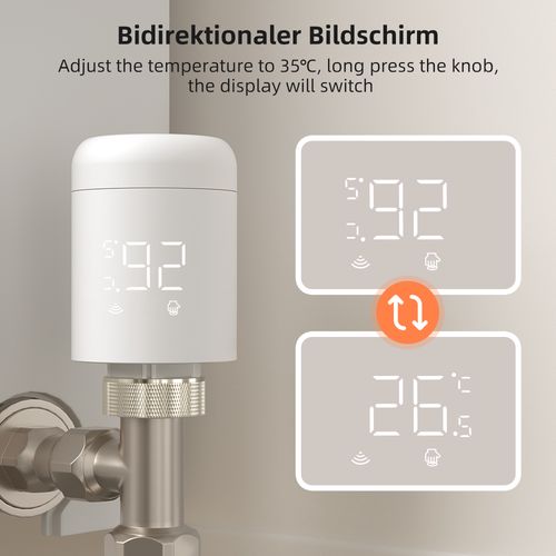 Išmanusis ZigBee TUYA termostatas radiatoriui su indikacija, 3x AA, TUYA N-TRV16 6976037363033