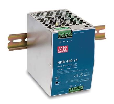 Impulsinis maitinimo šaltinis 24V 20A, PFC, tvirtinamas ant DIN bėgio, MEAN WELL NDR-480-24