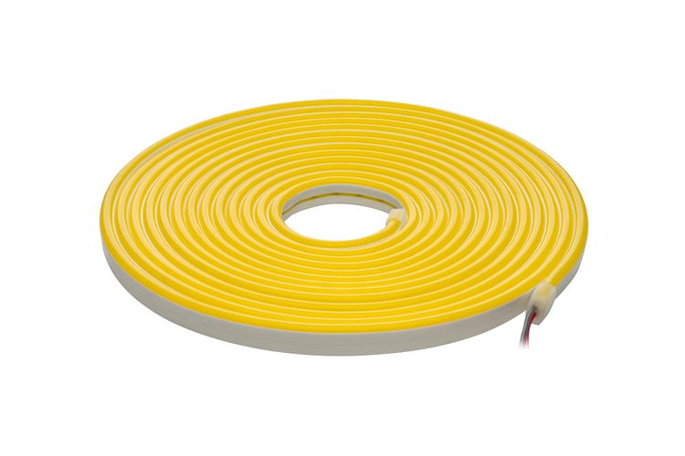 LED juosta NEON FLEX 12Vdc, 7.2W/m, karpoma 1cm, Citrinos geltona, 6x12mm, 5m ritė, IP67 NF-612-12V-LY
