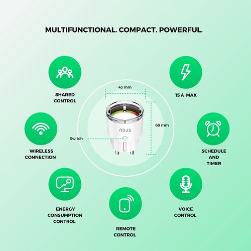 Išmanioji Wi-Fi rozetė A1, 3450W 16A, su energijos matavimu, TUYA / Smart Life, NOUS NOUS-A1 5907772033210