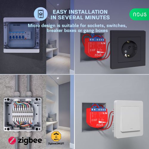 Išmani relė / jungiklis su sauso kontakto jungtimis, 1 kanalo, be galios matavimo ZigBee 2MQTT, TUYA NOUS-B1Z 5905072800471