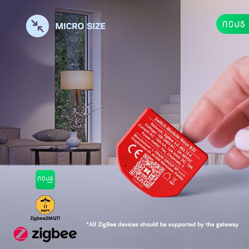 Išmani relė / jungiklis su sauso kontakto jungtimis, 2 kanalų, su galios matavimu ZigBee 2MQTT, TUYA NOUS-B3Z