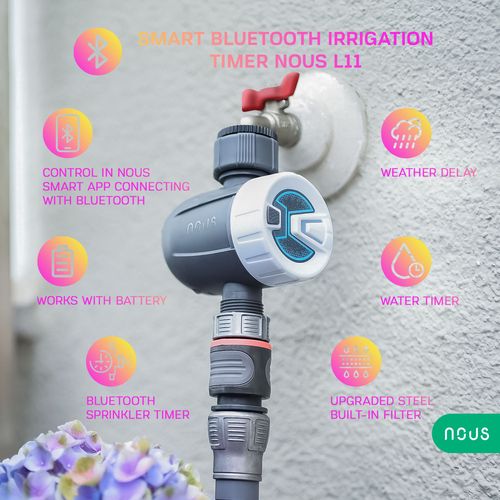 NOUS L11 smart Bluetooth irrigation timer, 3xAAA, 0.5bar-8bar, 1" - 3/4" pipe, TUYA / Smart Life NOUS-L11 5907772033661