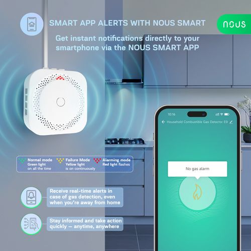 Išmanusis dujų nuotėkio jutiklis NOUS E9, ZigBee, TUYA NOUS-E9 5905072800914