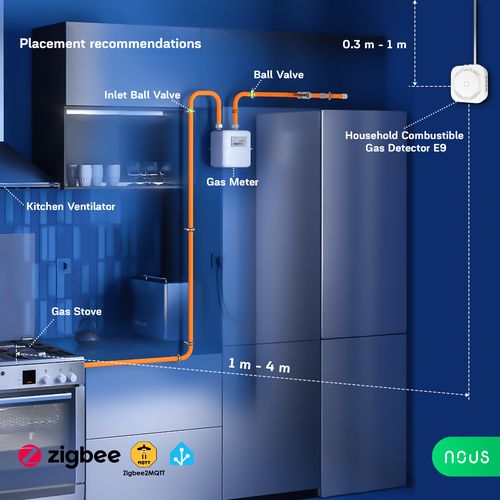 Išmanusis dujų nuotėkio jutiklis NOUS E9, ZigBee, TUYA NOUS-E9 5905072800914
